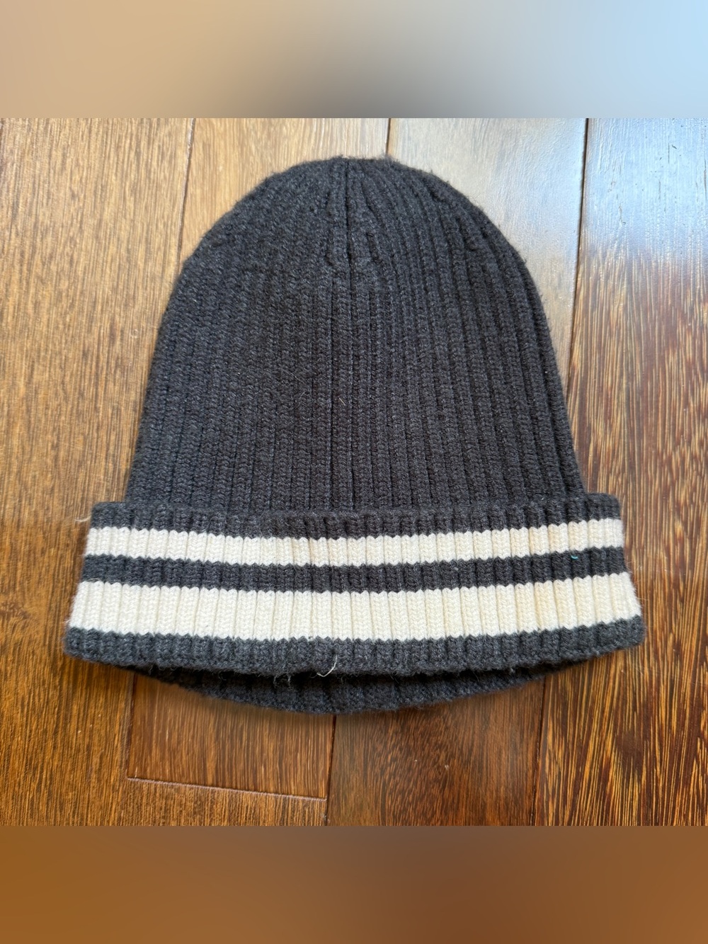 Zara Kids Ribbed Knit Beanie with Striped Cuff - Black & White One Size